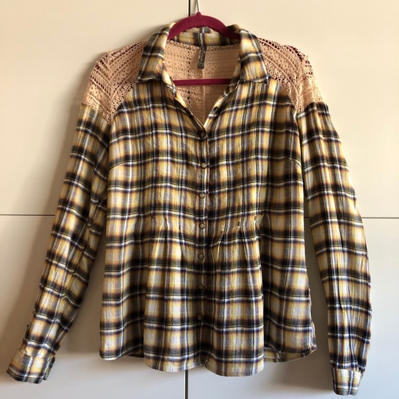 Free People Tops - Free People Plaid & Lace Button Down